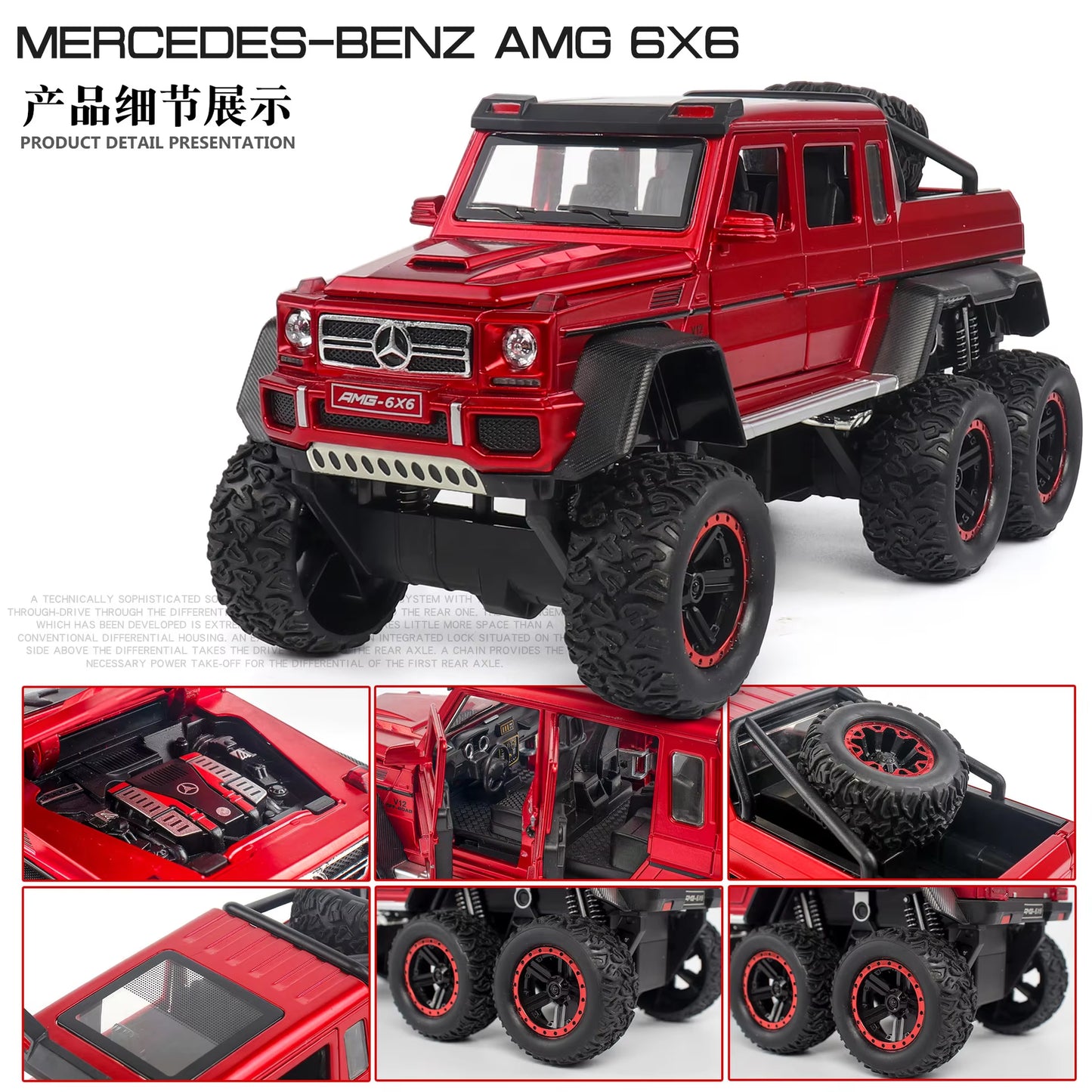 1:22 Toy Car Model Simulation AMG-6X6 G63 Diecast Car Toy Vehicle Door Open Pull Back Car Kids Car Collection Toys Car Gifts