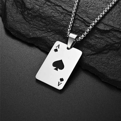 2Piece Set Hip Hop Statement Stainless Steel Poker Card Ace of Spades Necklace for Women Men Pendant Chain Playing Cards Jewelry